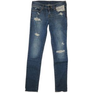 Abercrombie Kids low rise Slim distressed lace stretch jeans denim pants 16 14